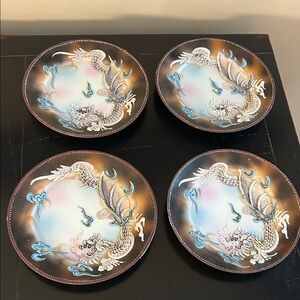 Vintage Set of Four Dragon Moriage Design Plates 1950s